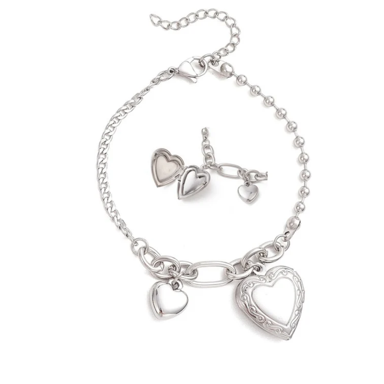 Bracelet Acier Inoxydable Double Cœur Porte-Photo