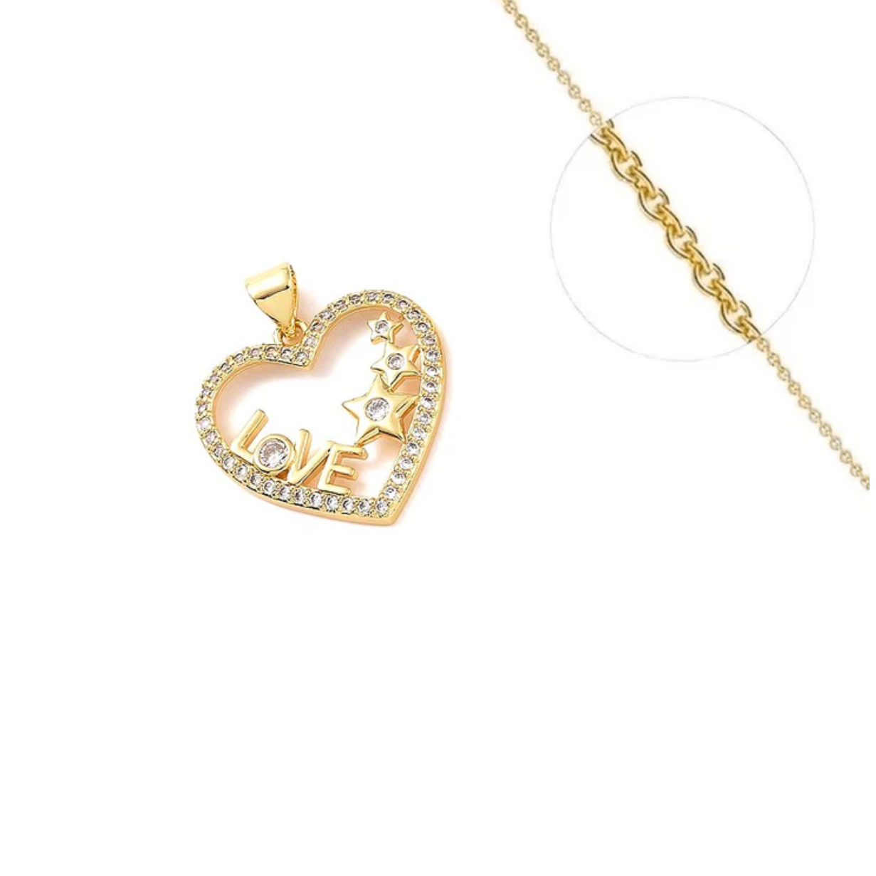 Collier  Cœur LOVE & Étoiles plaqué or