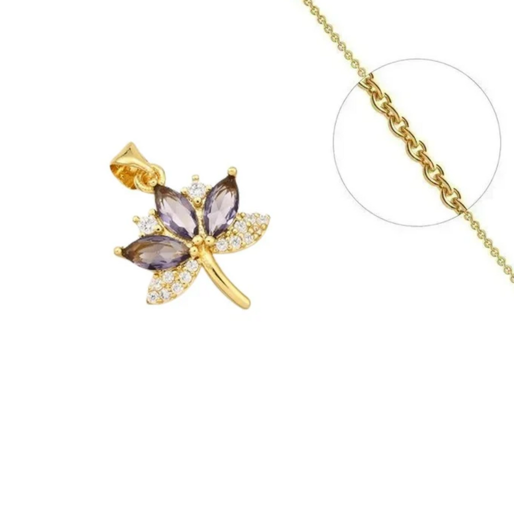 Collier feuille de cannabis zirconiums sertis plaqué or