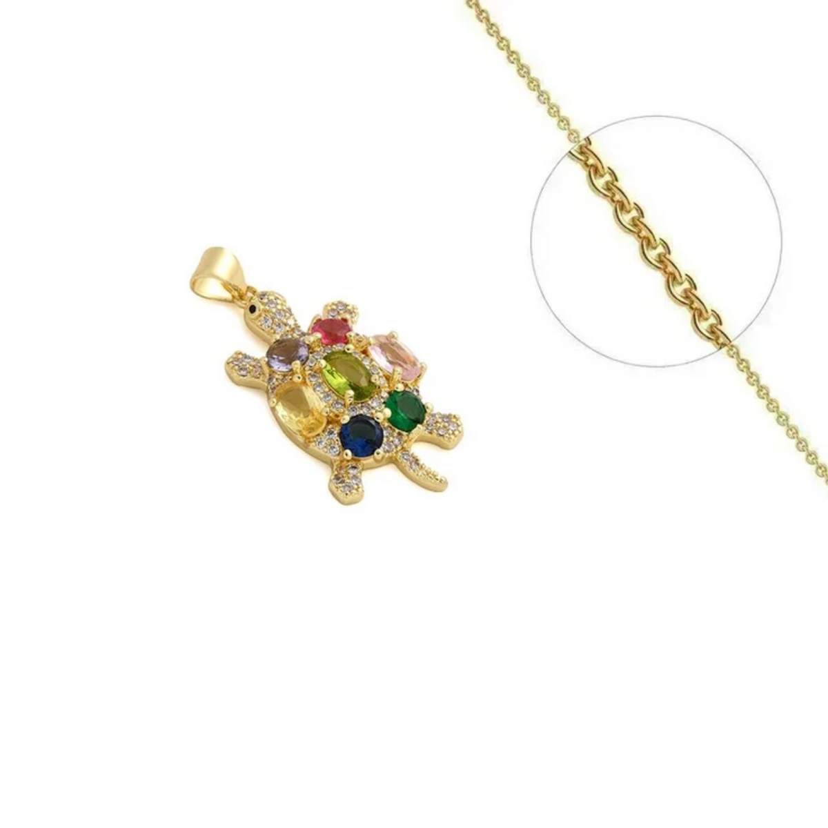 Collier tortue zirconiums colores sertis plaqué or