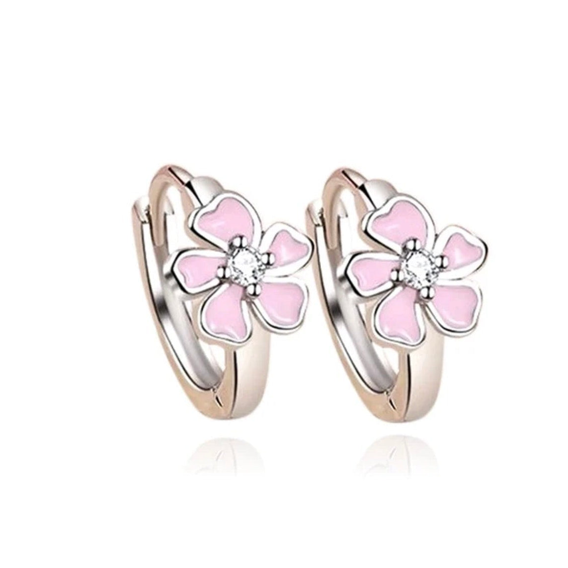 Bague créole Juliette Argent 925 Fleur Émail Rose