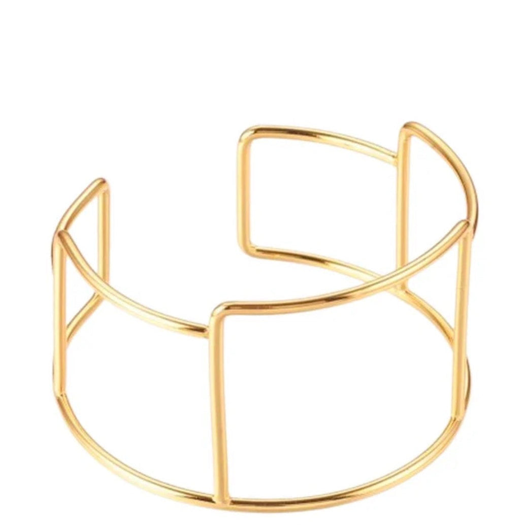 Bracelet Manchette Géométrique Plaqué Or – Réglable Largeur 32 mm