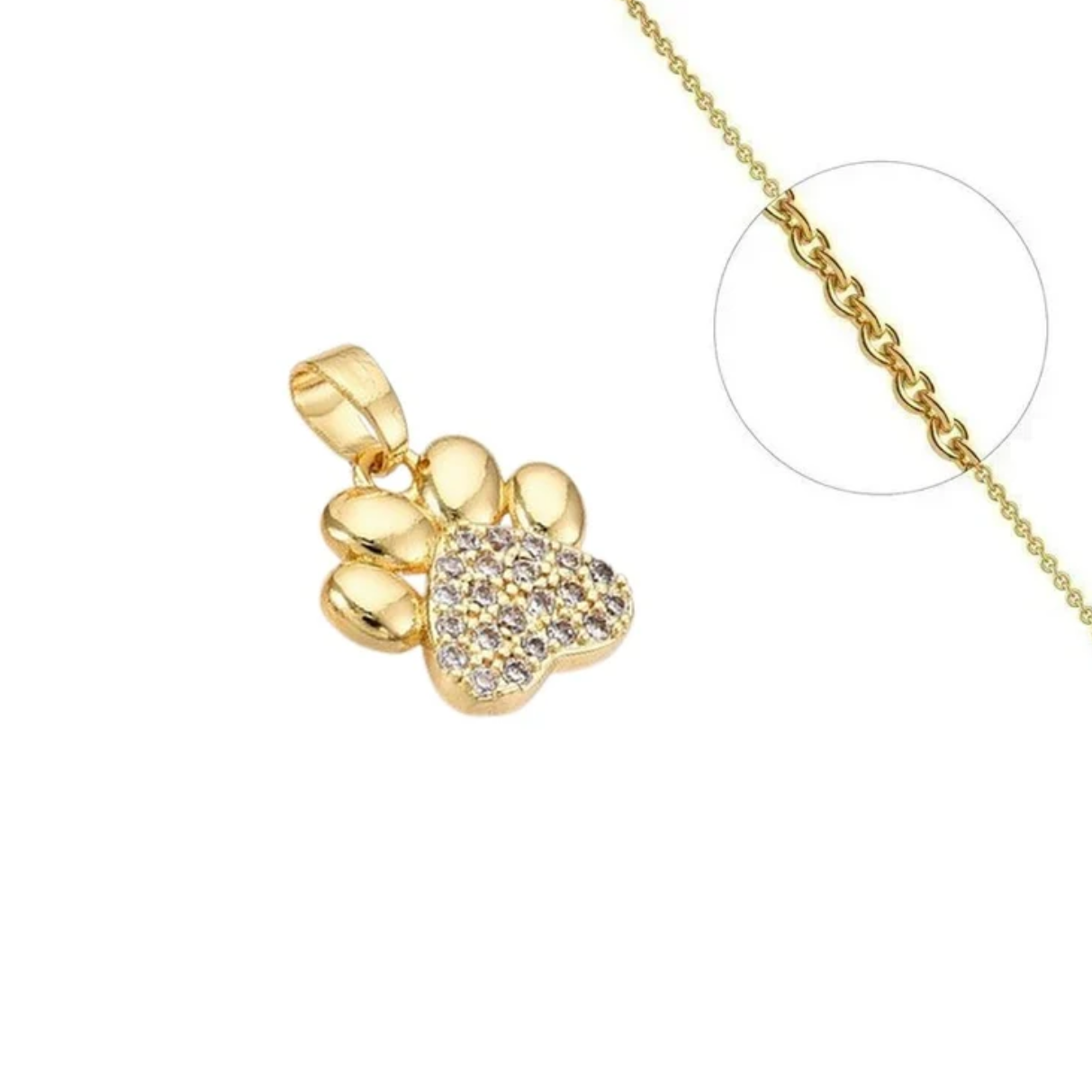 Collier empreinte chien chat coeur zirconiums plaqué or