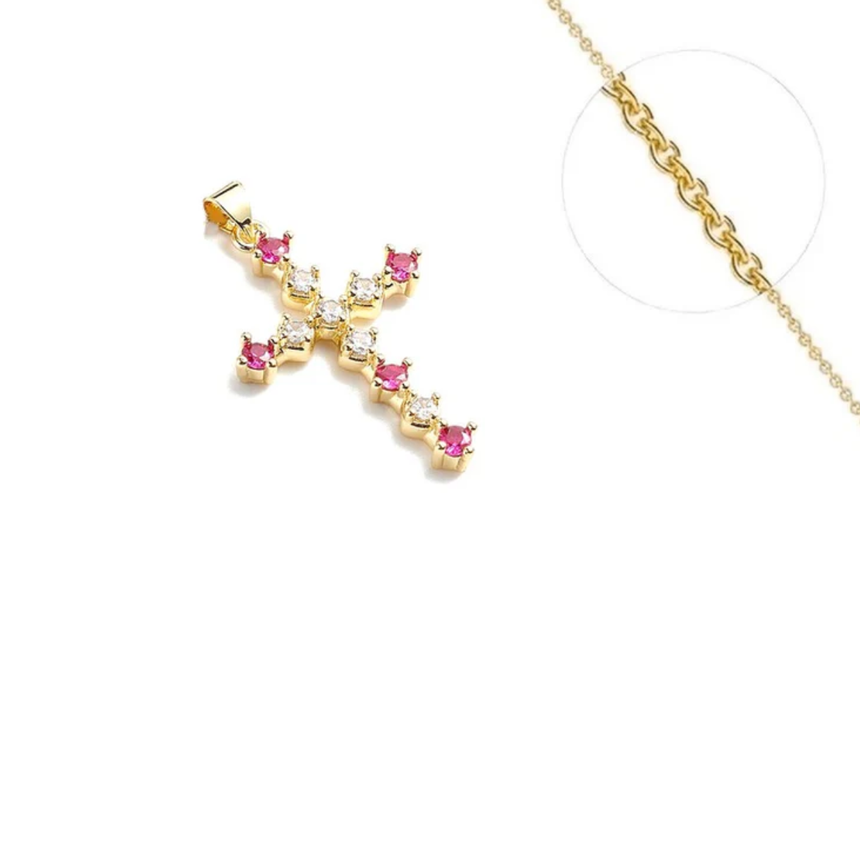 Collier  Croix Rouge et Blanc plaqué or