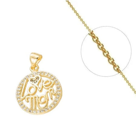 Collier medaille Love Mom zirconiums plaqué or