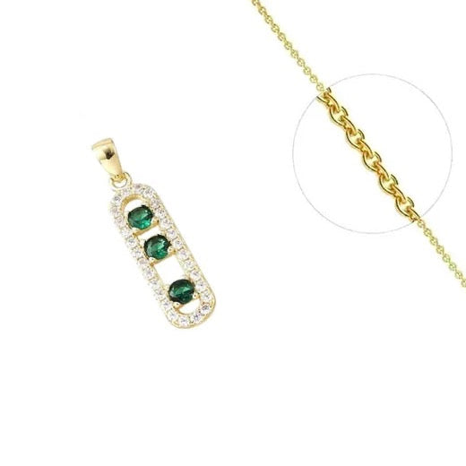 Collier capsule 3 zirconiums bleu /vert ou rose plaqué or