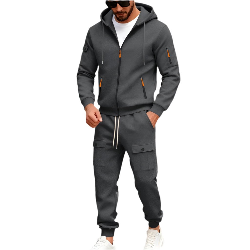 Ensemble Homme 2 Pièces Velours - Sweat à Capuche Loose & Pantalon Workwear Sport Automne-Hiver