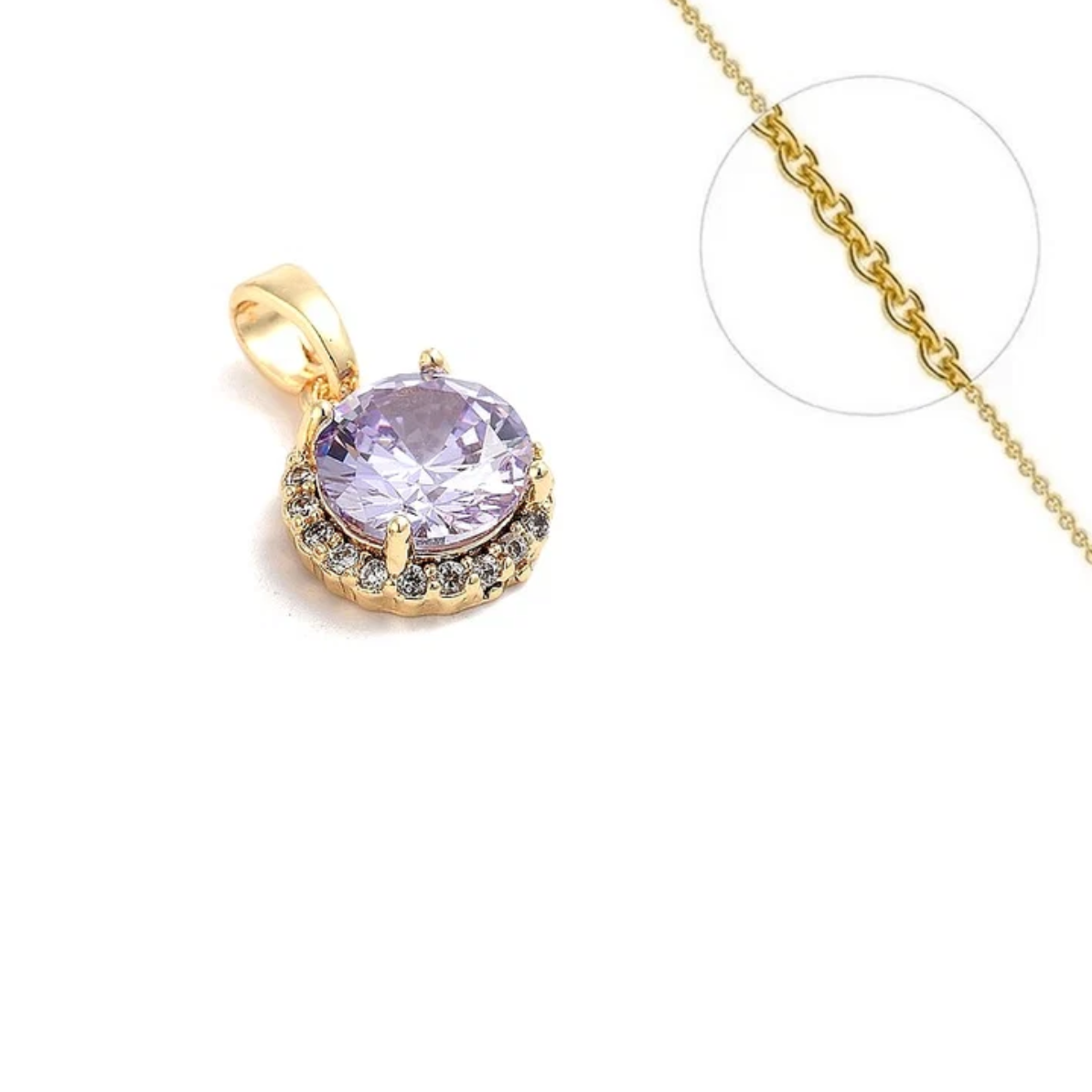 Collier mauve serti de zirconiums plaqué or