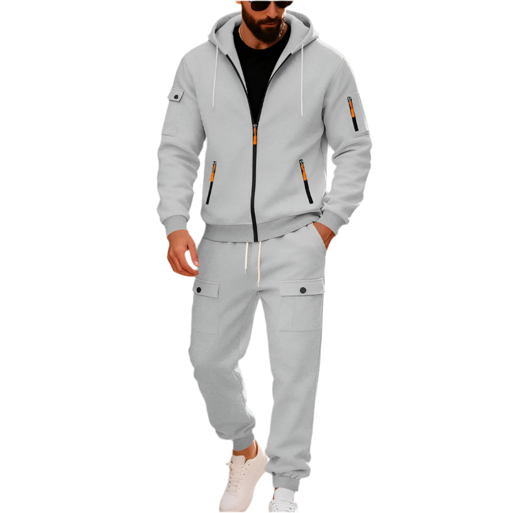 Ensemble Homme 2 Pièces Velours - Sweat à Capuche Loose & Pantalon Workwear Sport Automne-Hiver