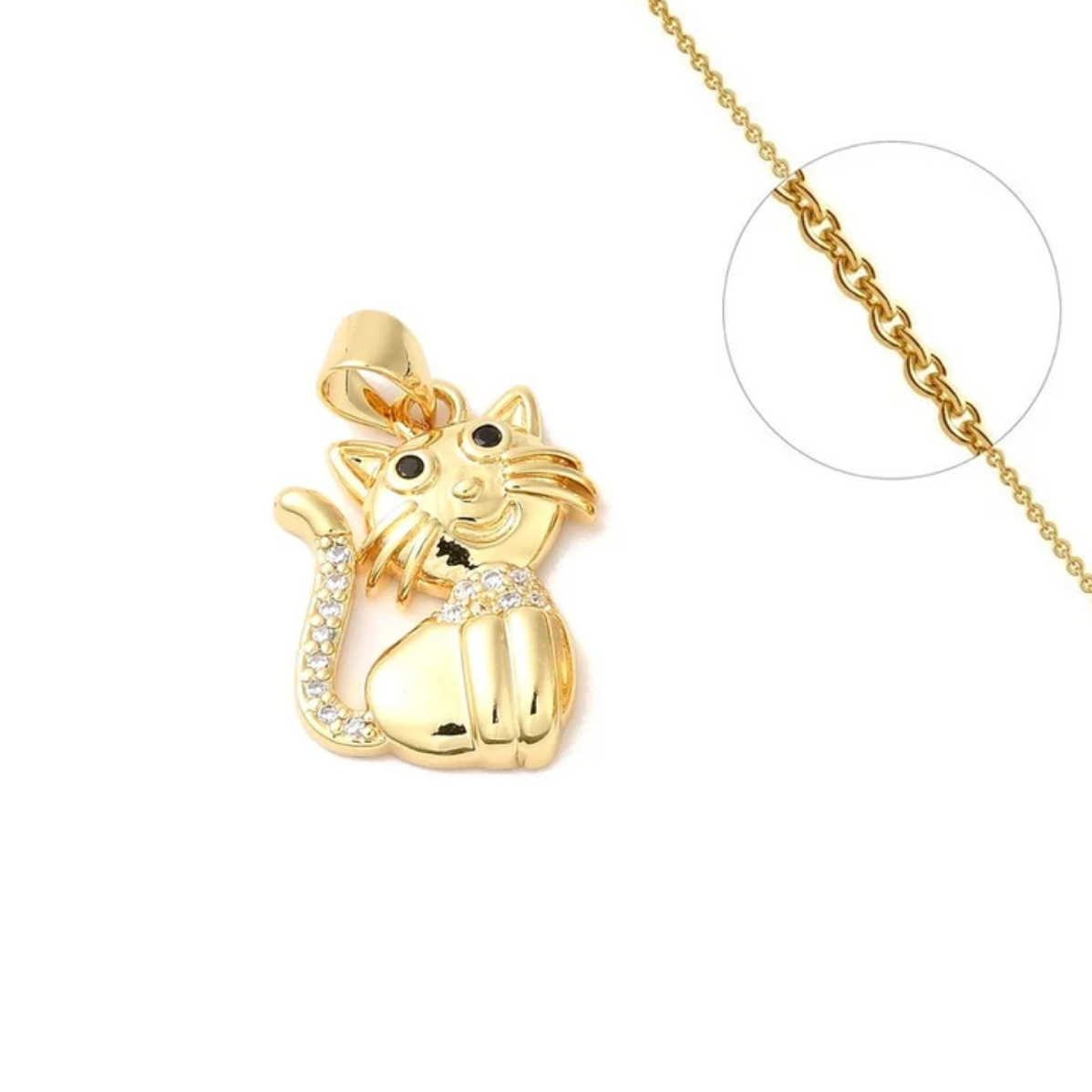 Collier dore pendentif cercle zirconiums blancs main de Fatma pavee SKU 1431