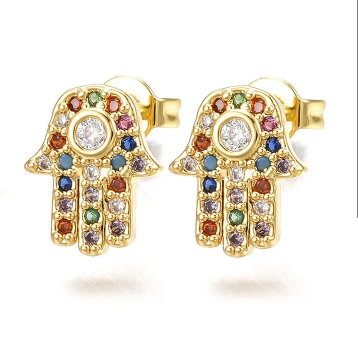 Boucles d'oreilles Orientale main de Fatma zirconiums plaqué or