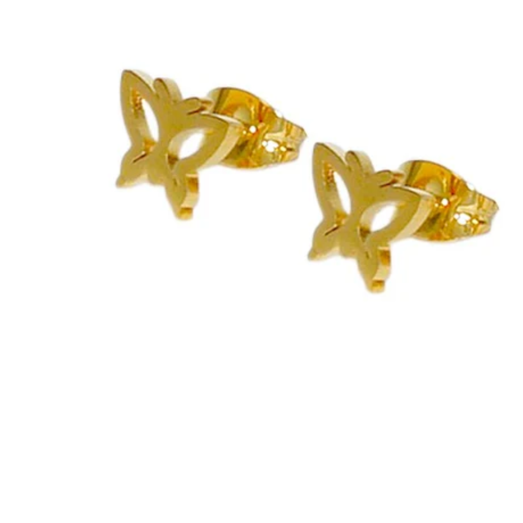 Boucles d'Oreilles Puces Papillon – Plaqué Or 18k