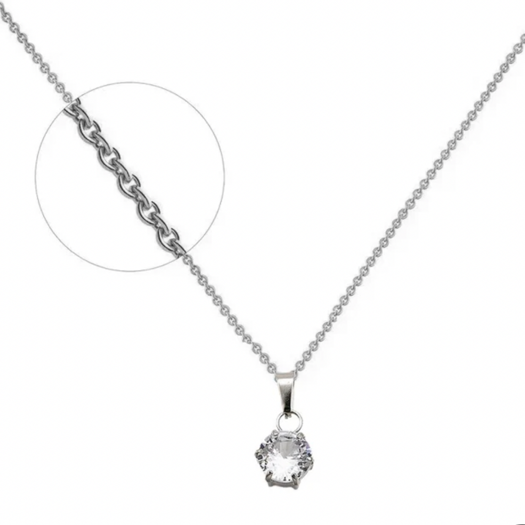 Collier Acier Inoxydable - Pendentif Zirconium Serti - SKU Ca 0092