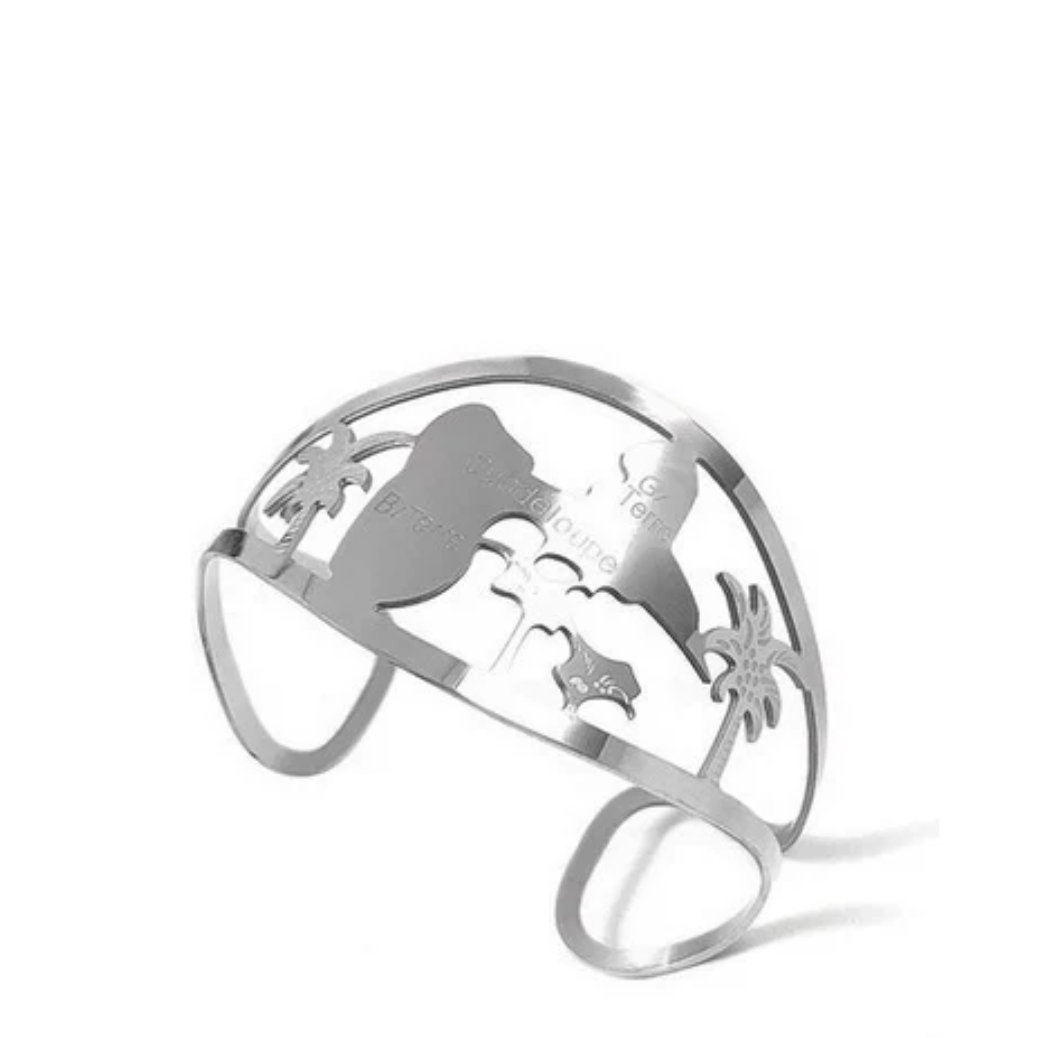 Bague manchette en acier 316 argenté - Guadeloupe