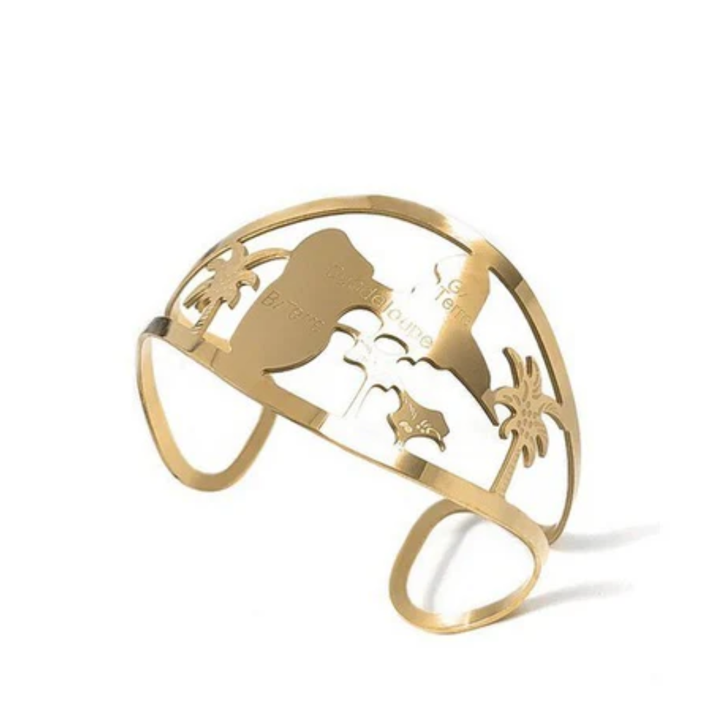 Bague manchette en acier 316 doré - Guadeloupe