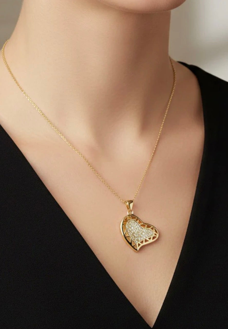 Collier Pendentif Cœur Plaqué Or 18k