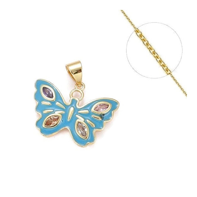 Collier Papillon Émaillé Plaqué Or