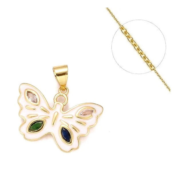 Collier Pendentif Papillon Émaillé Plaqué Or 18K