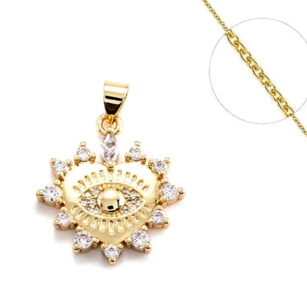 Collier coeur yeux zirconiums protectrice plaqué or