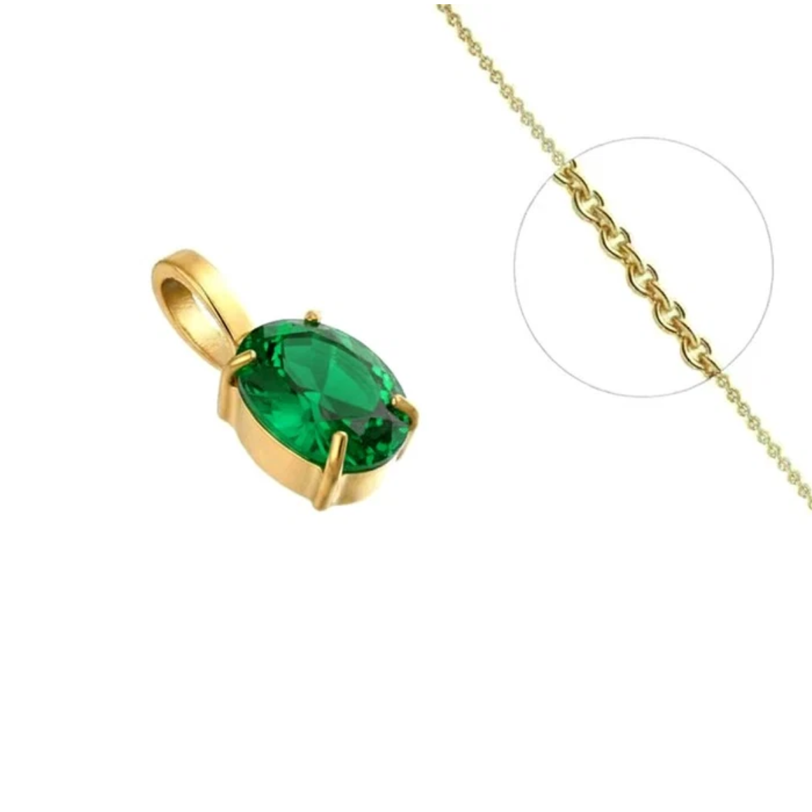Collier solitaire zirconium vert serti plaqué or
