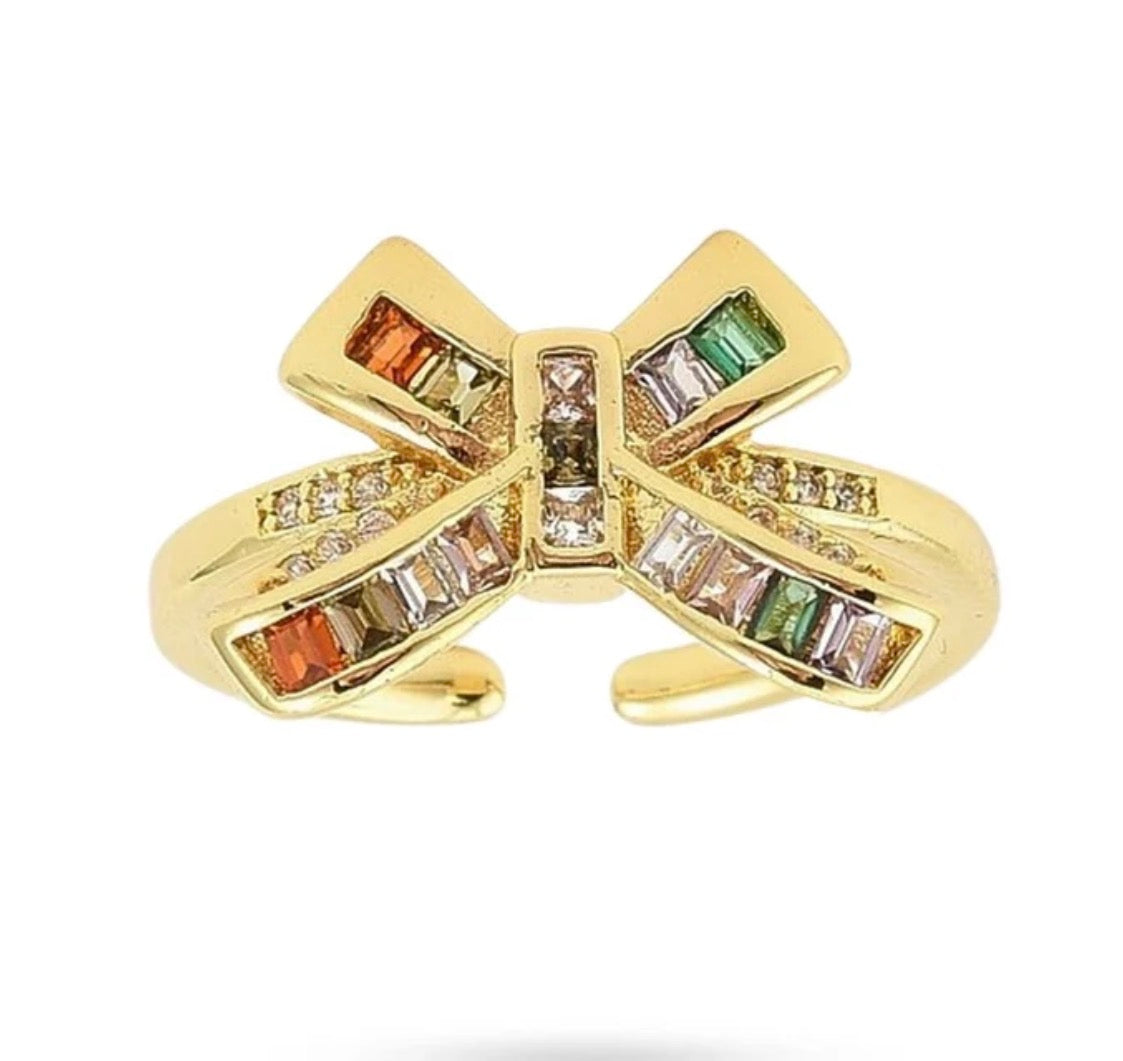 Bague nœud zirconiums multicolores plaqué or