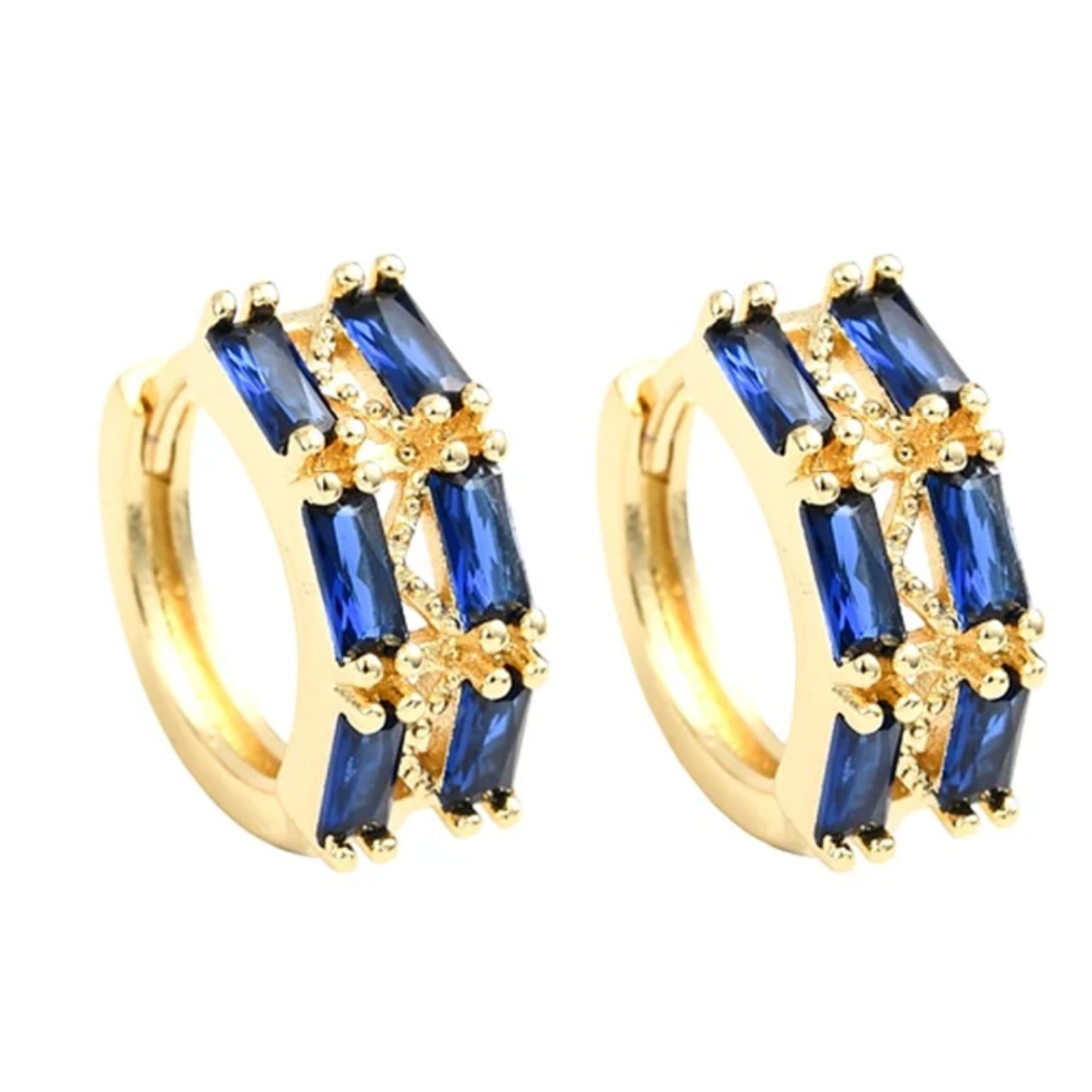Boucles d'oreilles Creoles oxydes bleues serties plaqué or