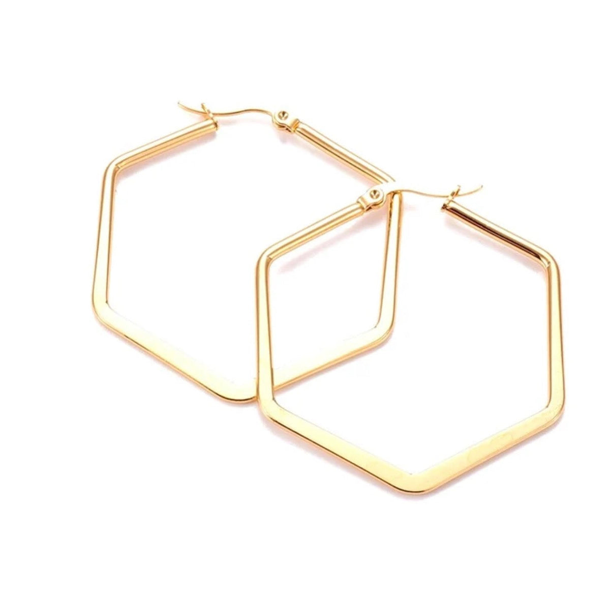 Boucles d'oreilles creoles hexagonales plaqué or