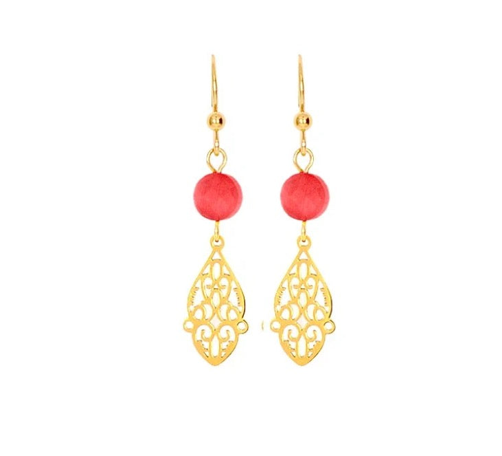 Boucles d'oreilles Oriental Filigrane – Pierre Naturelle plaqué or