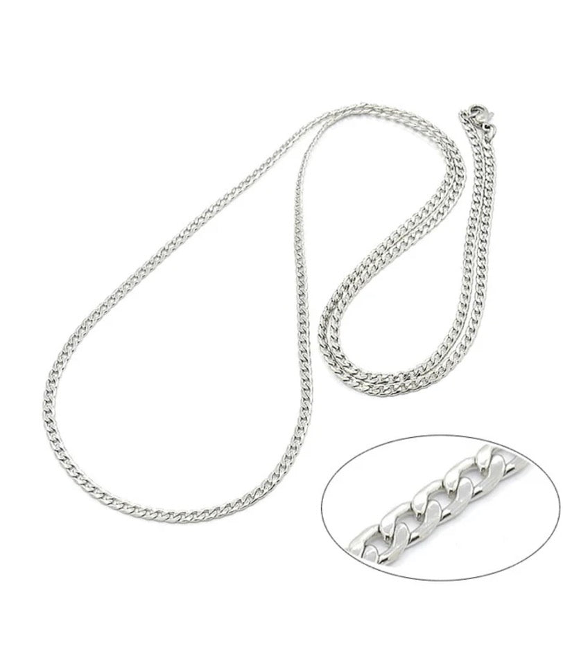 Chaîne collier acier inoxydable maille gourmette - Couleur argenté 75 cm - 3 mm