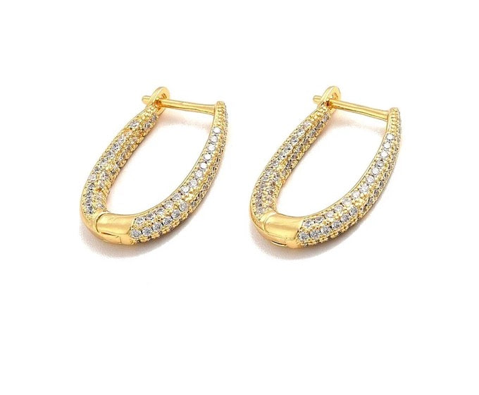 Boucles d'oreilles créoles Ovales Pavé plaqué or