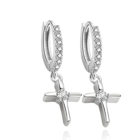 Boucles d'oreilles argent 925 croix zirconiums sertis Aria