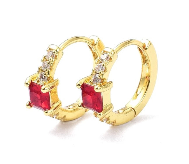 Boucles d'oreilles créoles Carré Gemme plaqué or