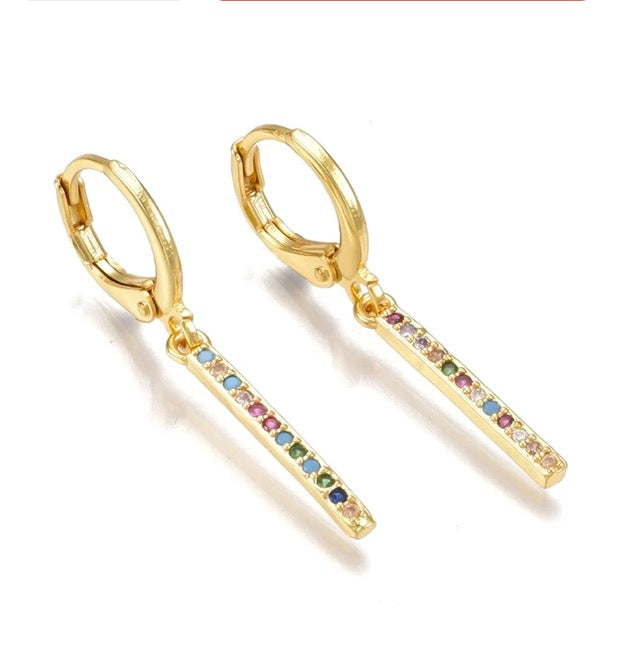 Boucles d'oreilles pendantes Barre Multicolore plaqué or