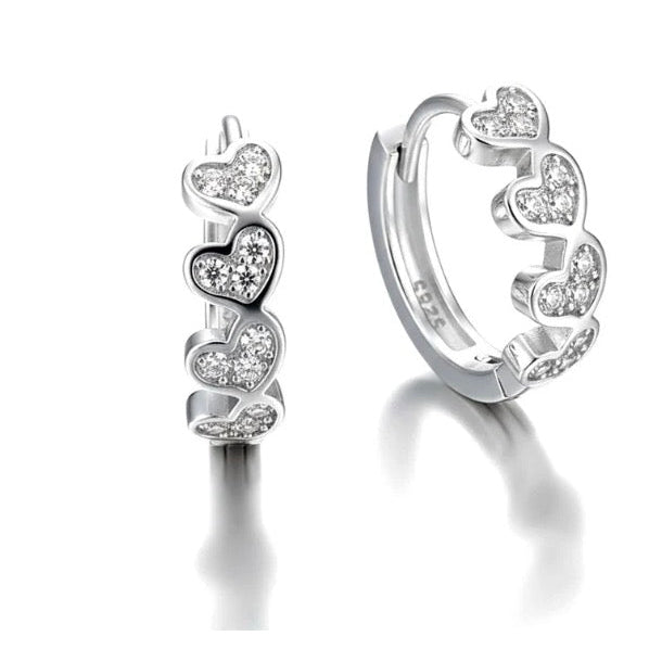Boucles d'oreilles argent 925 Créoles lignée de cœurs zirconiums sertis