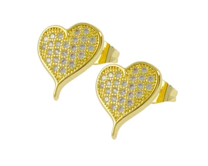 Boucles d'oreilles puces Cœur Pavé Doré
