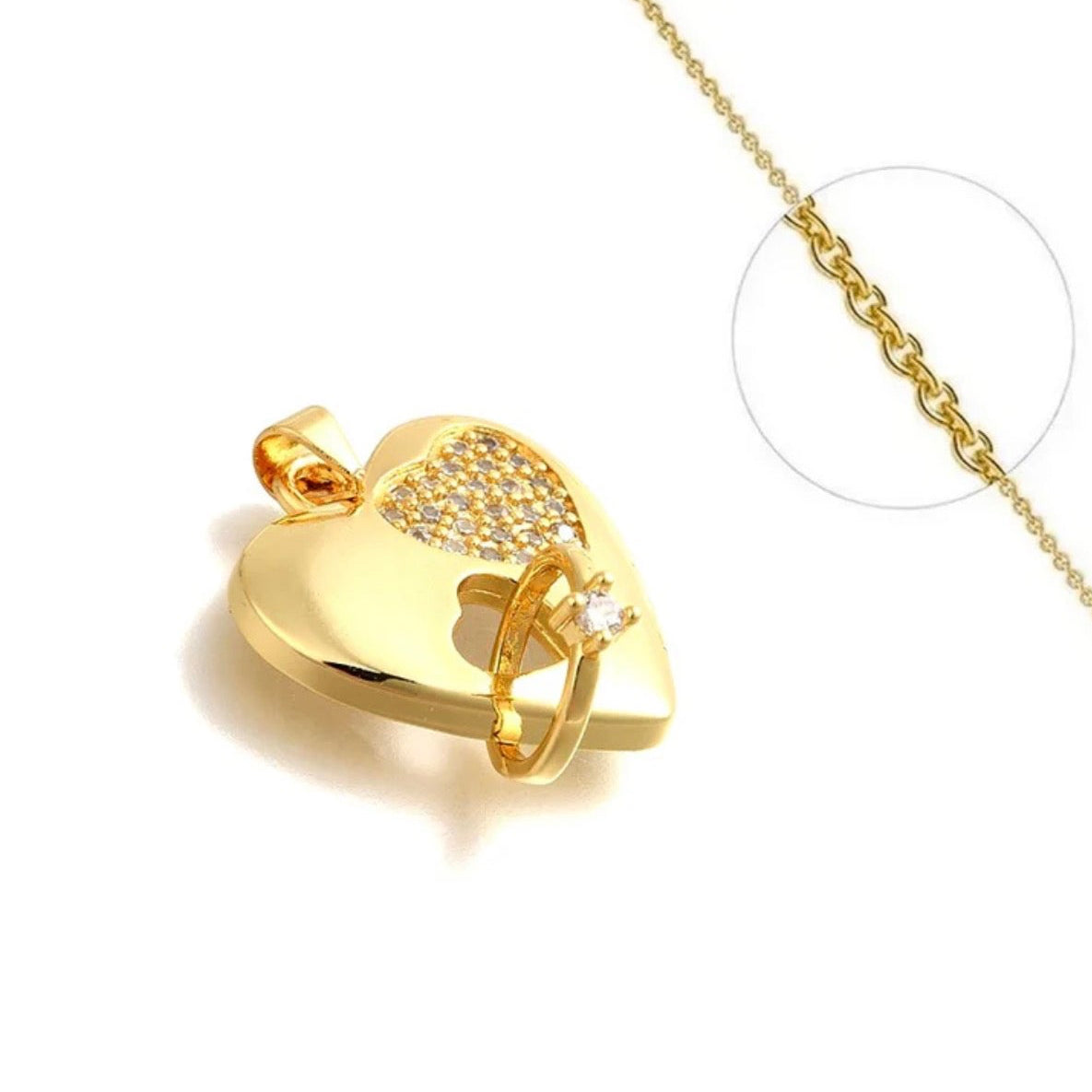 Collier cœur et anneau plaqué or