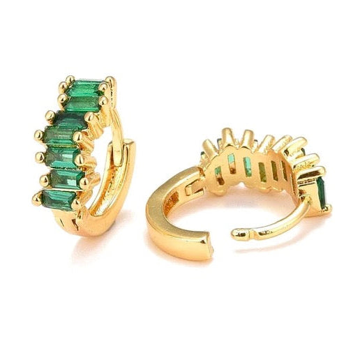 Boucles d'oreilles créoles Baguettes Vert Émeraude plaqué or