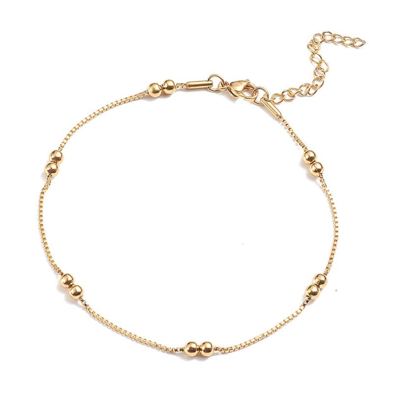 Chaîne de cheville acier inoxydable doré avec perles rondes
