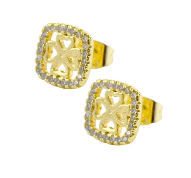 Boucles d'oreilles Carré trèfle plaqué or