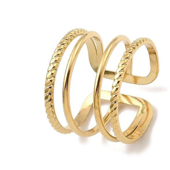 Bague femme réglable quatre rangées plaqué or