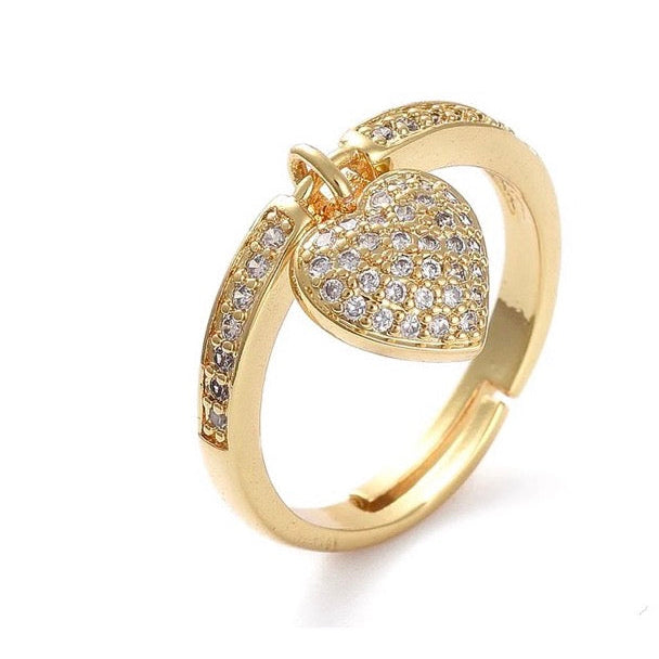 Bague femme réglable breloque cœur plaqué or