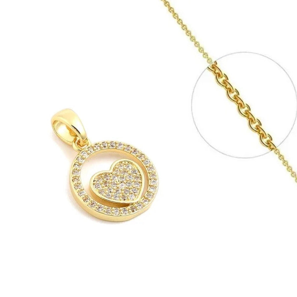 Collier cœur cercle plaqué or zirconiums blancs
