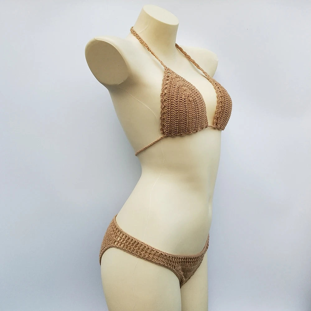 Ensemble Bikini Micro Crochet avec Doublure et Coussinets - Maillot de Bain Sexy