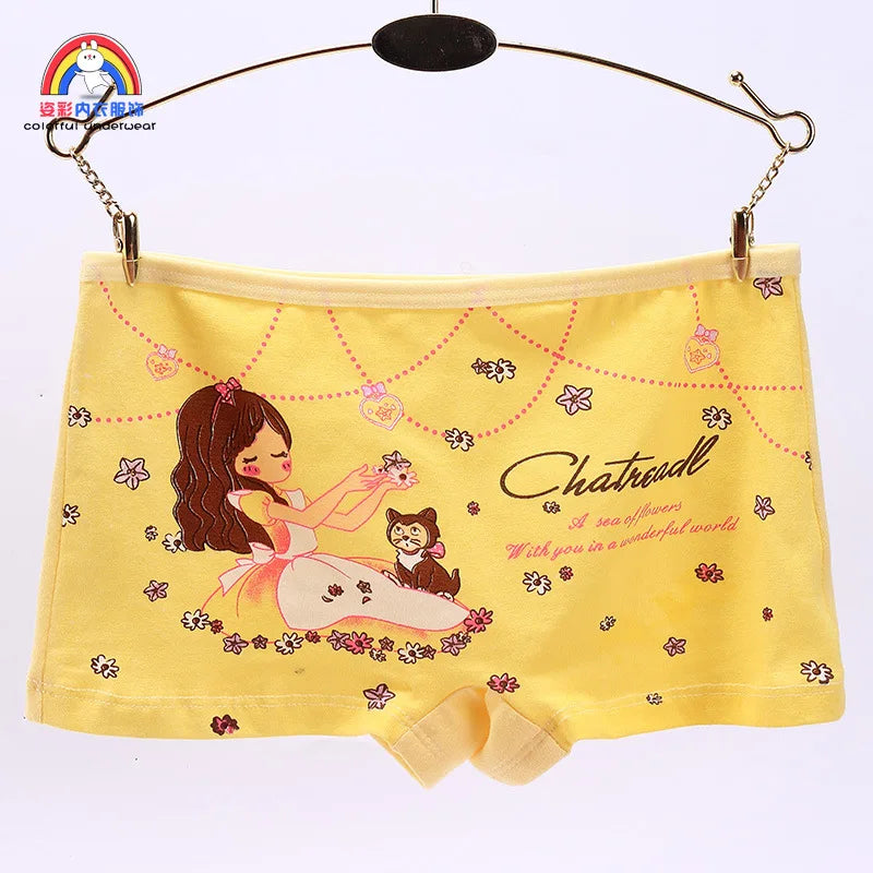 Lot 4 Culottes Fille Cartoon - Boxers Coton Imprimés Mignons 2-10 Ans