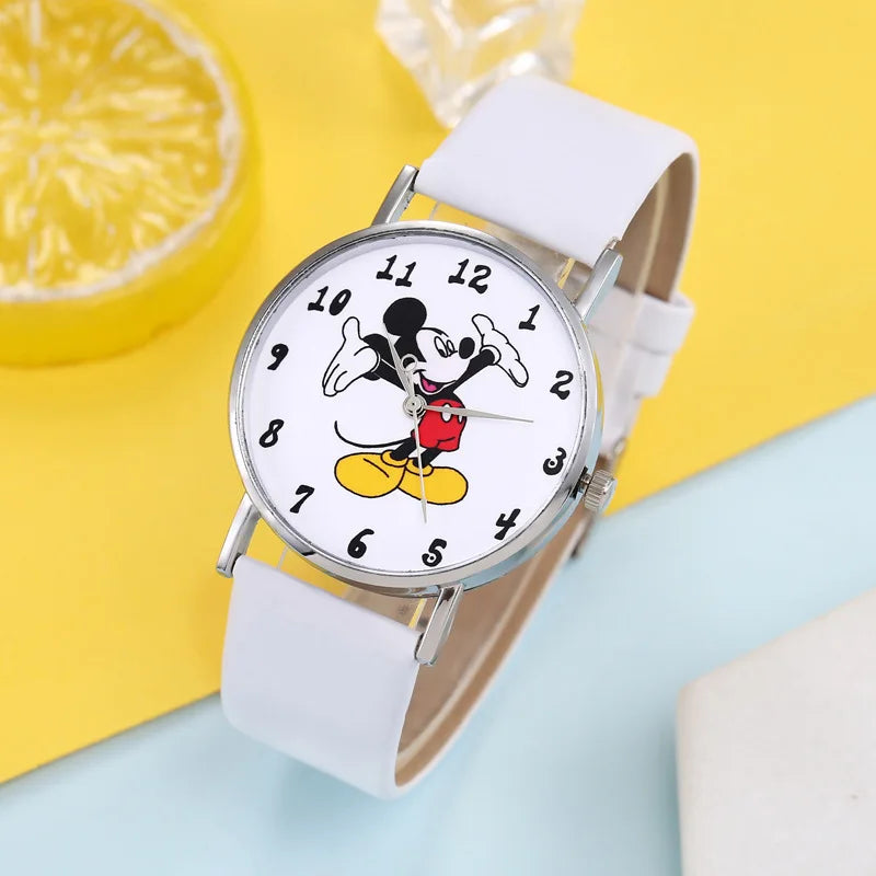 Disney Mickey Mouse Cartoons PU Strap Quartz Watch  Children's Watch Boy Girl Watch Ladies Wrist Student Clock Gift Relogio