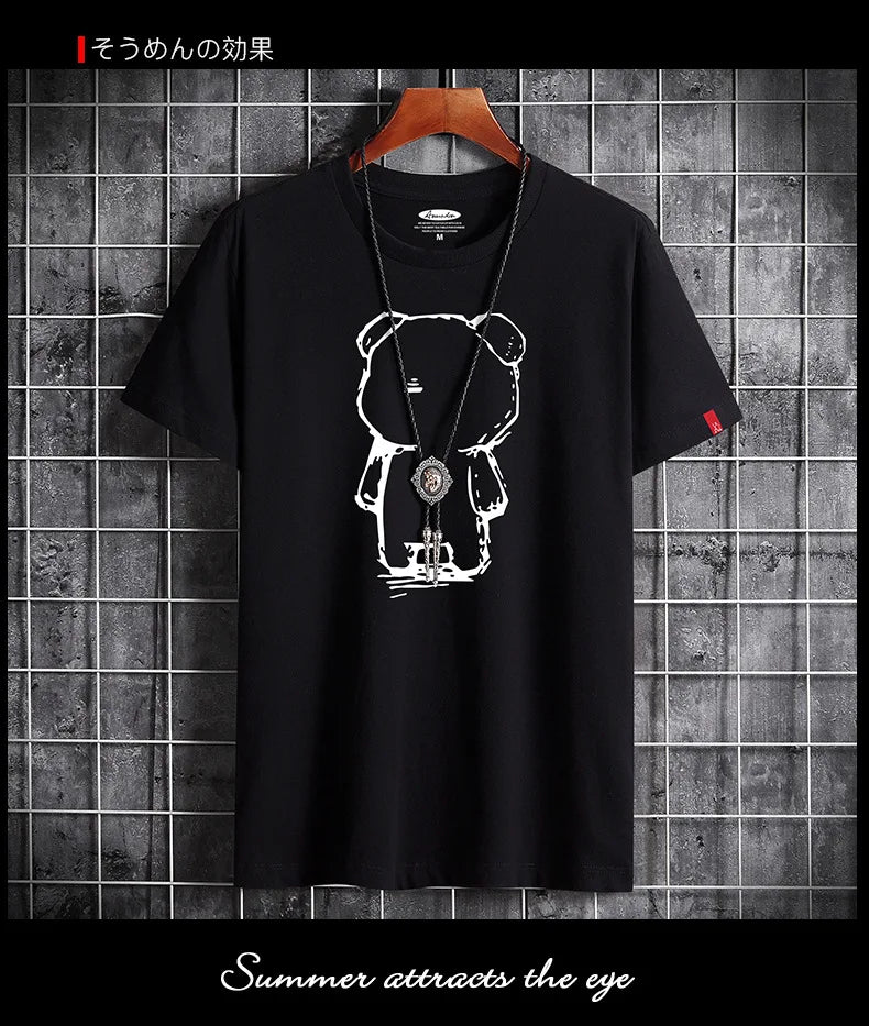 T-Shirt Homme Fitness Anime Oversized - Col Rond Blanc S-6XL