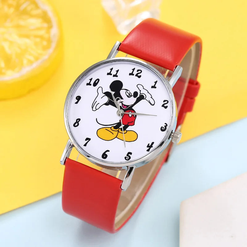 Disney Mickey Mouse Cartoons PU Strap Quartz Watch  Children's Watch Boy Girl Watch Ladies Wrist Student Clock Gift Relogio