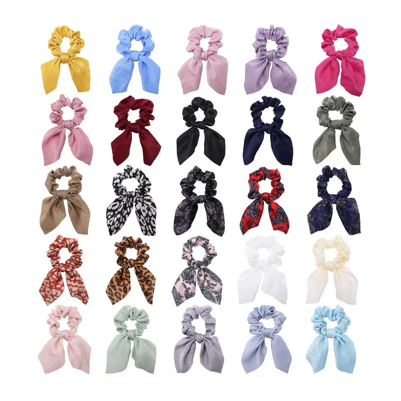 Lot Chouchous Nœuds Femme Fille - Élastiques Cheveux Imprimé Floral Queue de Cheval Accessoires
