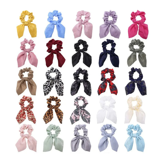 Lot Chouchous Nœuds Femme Fille - Élastiques Cheveux Imprimé Floral Queue de Cheval Accessoires