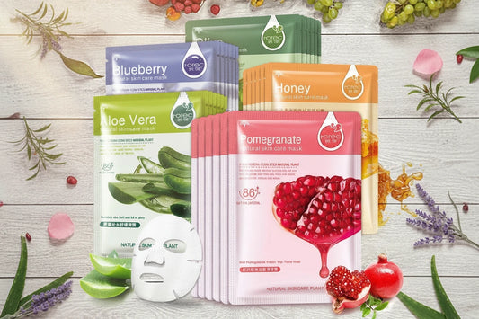 Masque Visage Fruits Naturels Plantes - Hydratant Contrôle Sébum Myrtille Concombre Grenade Aloe Vera Tissu